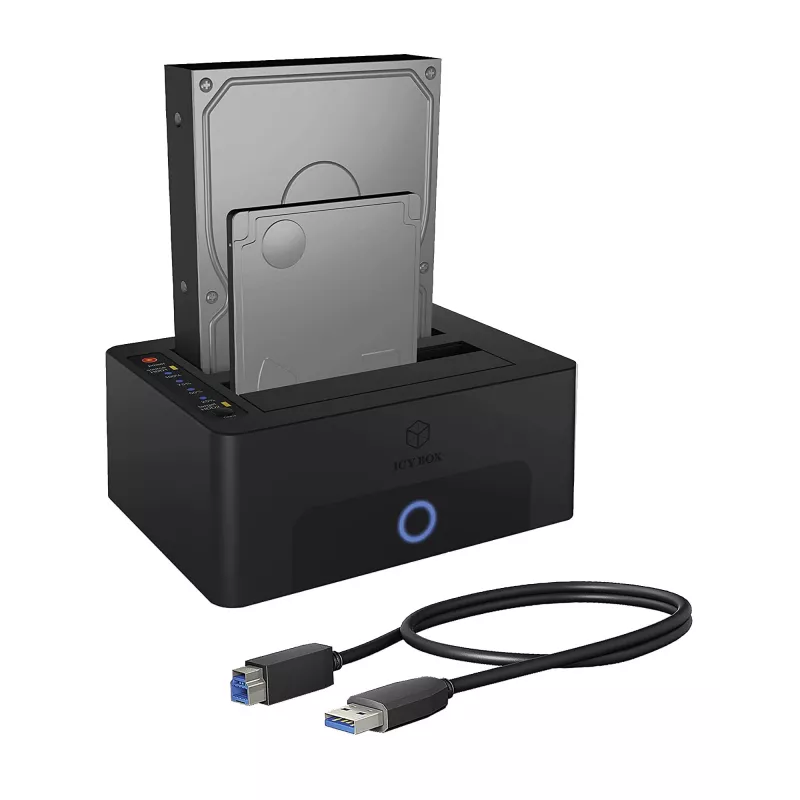 ICY BOX estação de acoplamento e clonagem de 2 baías para discos SATA de 2,5 polegadas ou 3,5 polegadas para host USB 3.0