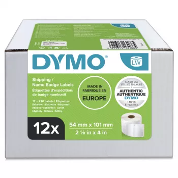 Etiquetas de envio grandes/crachás DYMO Authentic LabelWriter | 54 mm x 101 mm | 12 rolos de 220 (2.640 etiquetas Easy-Peel) | autoadesivas | para impressoras de etiquetas LabelWriter