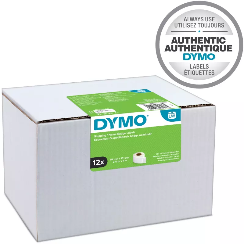 DYMO S0722420 LabelWriter etiquetas de envio/identificação, 54 x 101 mm, 12 rolos x 220 (2640 etiquetas), autoadesivas, brancas