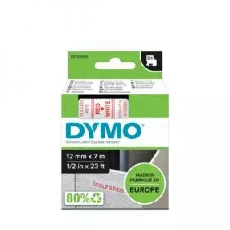 Etiquetas DYMO Authentic D1 | impressão vermelha em fita branca | 12 mm x 7 m | etiquetas autoadesivas para impressoras de etiquetas LabelManager | fabricadas na Europa
