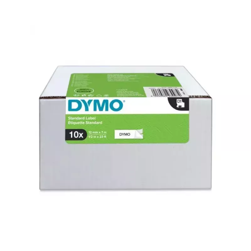 Etiquetas DYMO Authentic D1 | impressão preta sobre branco | 12 mm x 7 m | etiquetas autoadesivas para impressoras de etiquetas LabelManager | 10 unidades