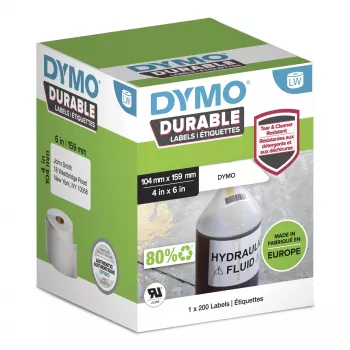 Etiquetas DYMO Authentic LabelWriter Durable | 104mm x 159mm | polipropileno branco | 200 etiquetas autoadesivas grandes | alto desempenho | para impressoras de etiquetas LabelWriter