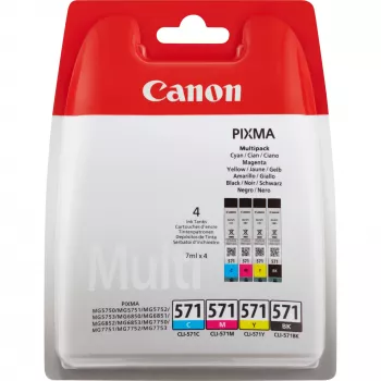 Tinteiros Canon CLI-571 BK/C/M/Y multipack, preto, ciano, magenta, amarelo, 4 unidades, 349 páginas, multipack