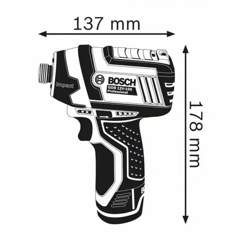 Bosch GDR 12V-105 Professional 06019A6977 chave de impacto sem fios, 2 baterias de iões de lítio de 2,0 Ah, mala, azul/preta