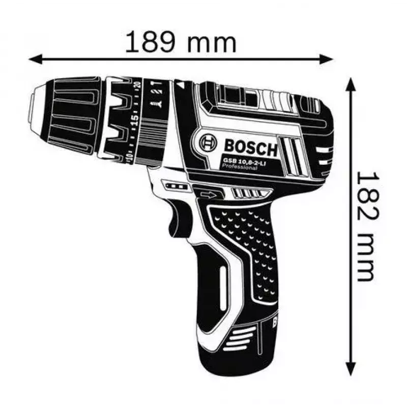 Bosch GSB 10,8-2-LI Professional sem chave preto, azul, vermelho