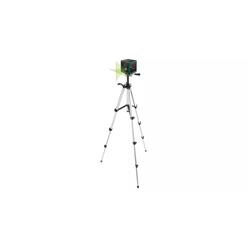 Nível laser Bosch Quigo verde com tripé 1,1 m — conjunto compacto de laser de linhas cruzadas