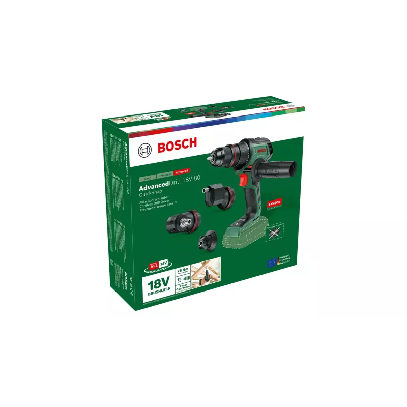 Berbequim aparafusador a bateria Bosch AdvancedDrill 18V-80 QuickSnap Solo — 18 V, compacto, verde/preto