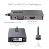 Adaptador de vídeo USB-C StarTech.com, adaptador USB-C para HDMI DVI VGA, até 4K 60Hz, alumínio, adaptador de vídeo multiporta, compatível com Thunderbolt 3/4, adaptador de viagem USB Type-C