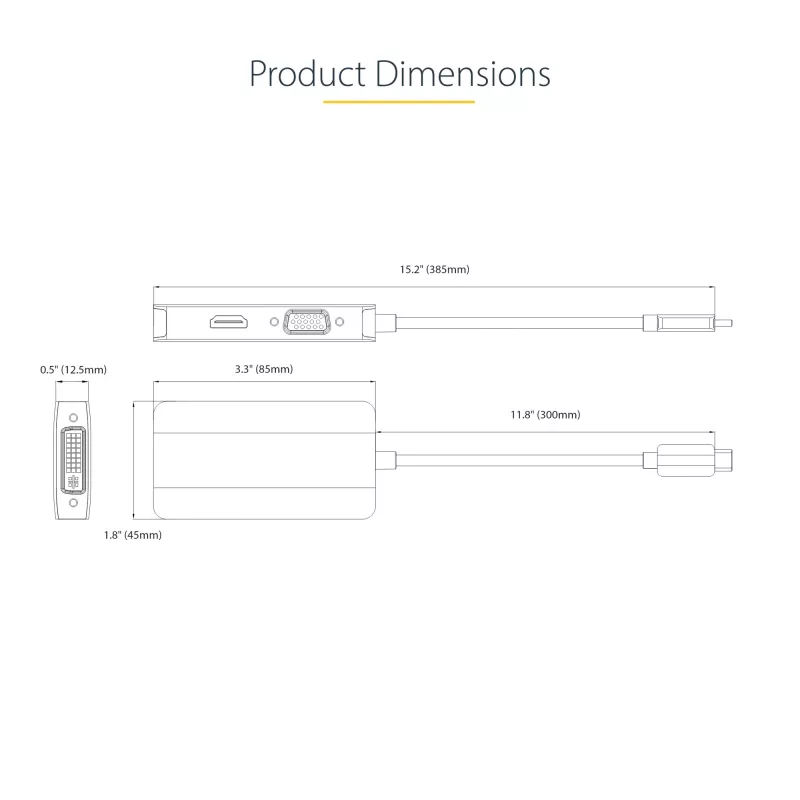 Adaptador de vídeo USB-C StarTech.com, adaptador USB-C para HDMI DVI VGA, até 4K 60Hz, alumínio, adaptador de vídeo multiporta, compatível com Thunderbolt 3/4, adaptador de viagem USB Type-C