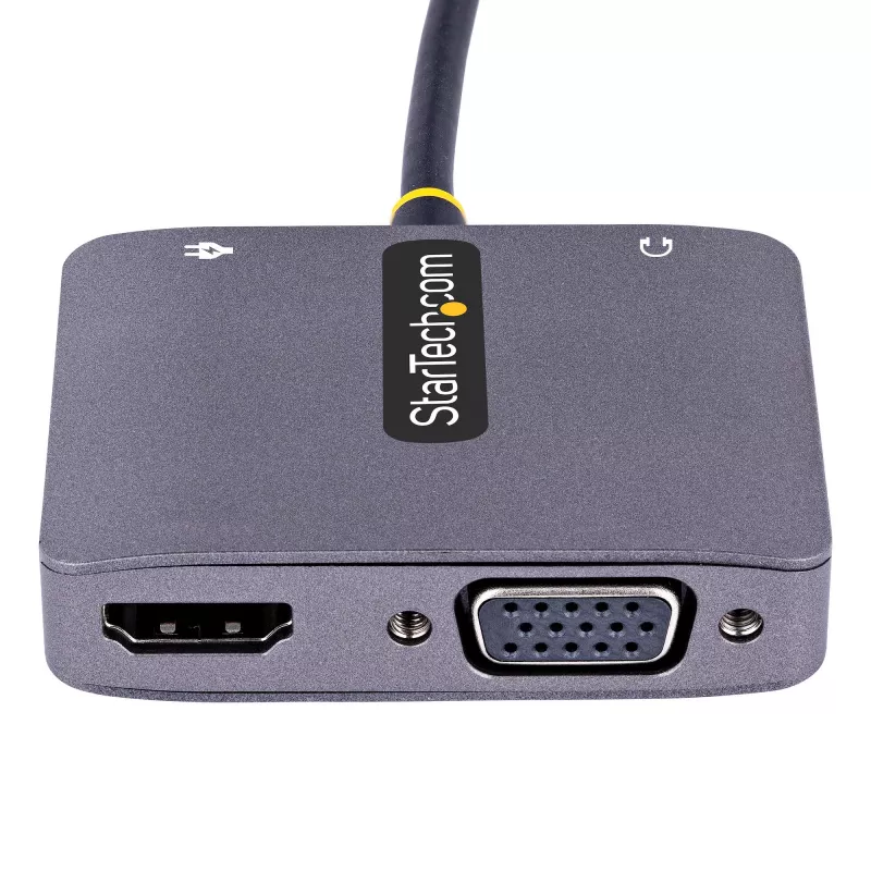 Adaptador de vídeo USB-C StarTech.com, adaptador multiporta USB-C para HDMI VGA, áudio de 3,5 mm, 4K 60Hz HDR, 100W PD Pass-Through, compatível com Thunderbolt 3/4 – adaptador de viagem USB-C Display
