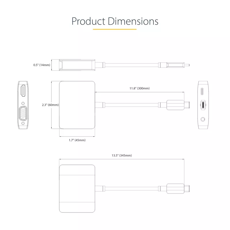 Adaptador de vídeo USB-C StarTech.com, adaptador multiporta USB-C para HDMI VGA, áudio de 3,5 mm, 4K 60Hz HDR, 100W PD Pass-Through, compatível com Thunderbolt 3/4 – adaptador de viagem USB-C Display