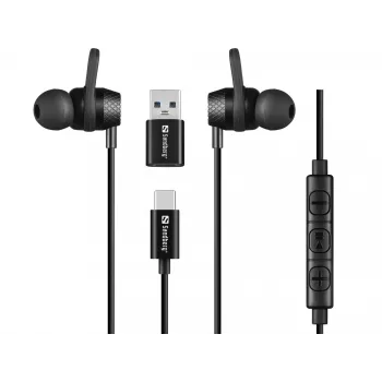 Headset Sandberg USB-C/A In-Earset com microfone de linha
