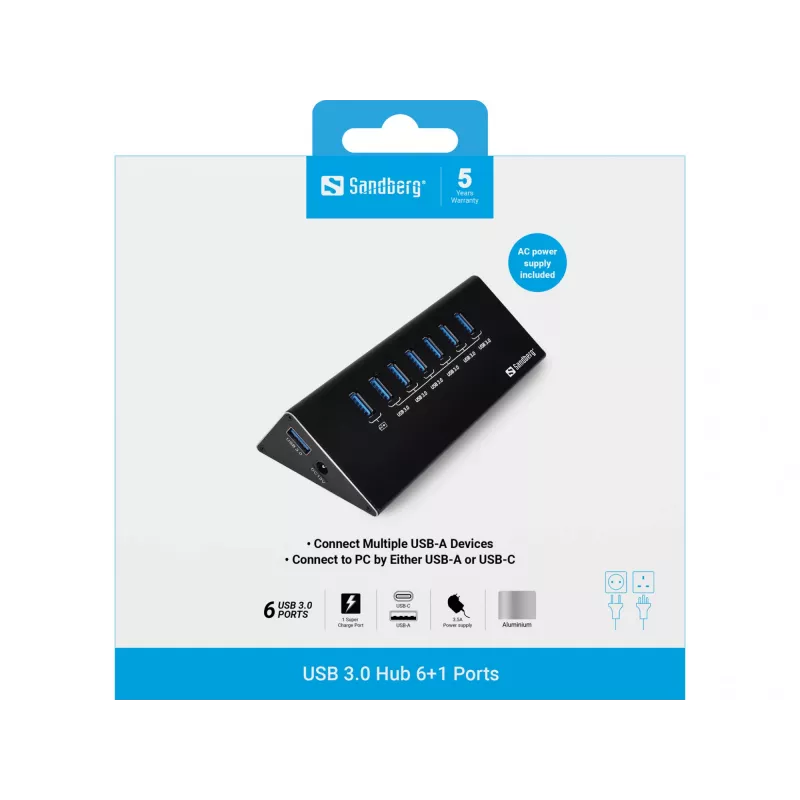 Hub USB 3.0 Sandberg 6+1 portas