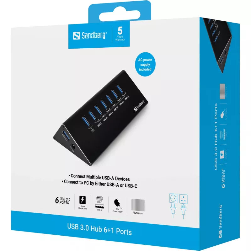 Hub USB 3.0 Sandberg 6+1 portas