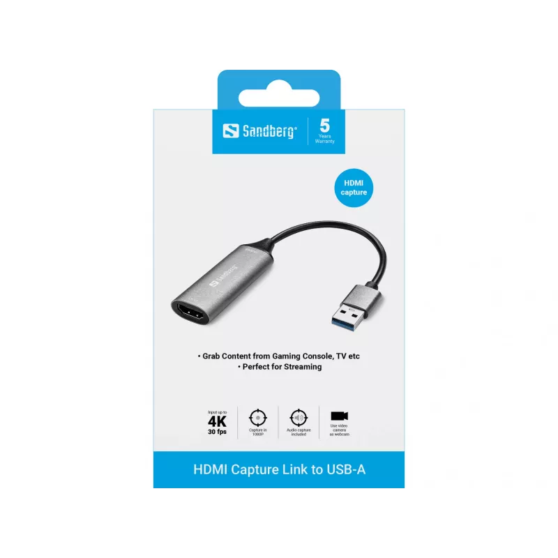 Ligação de captura HDMI Sandberg para USB-A