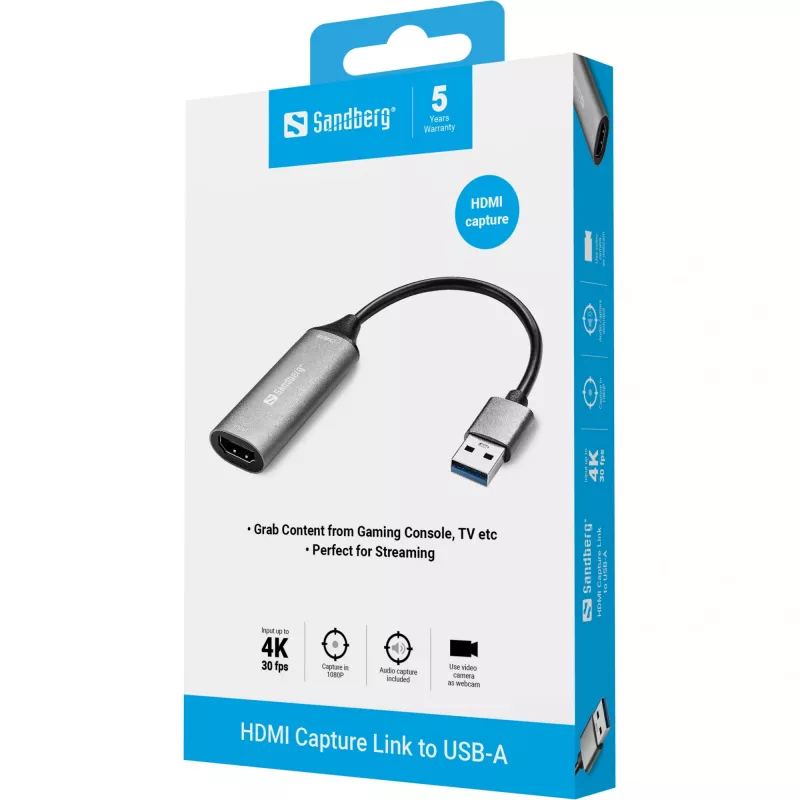 Ligação de captura HDMI Sandberg para USB-A