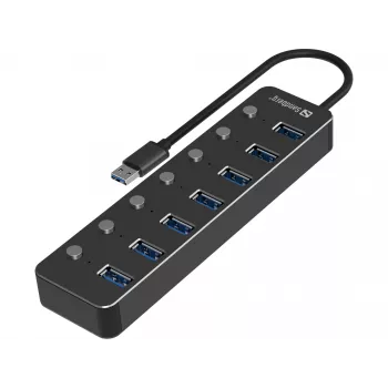 Hub USB Sandberg 7 portas USB 3.0 preto alumínio