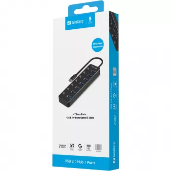Hub USB Sandberg 7 portas USB 3.0 preto alumínio