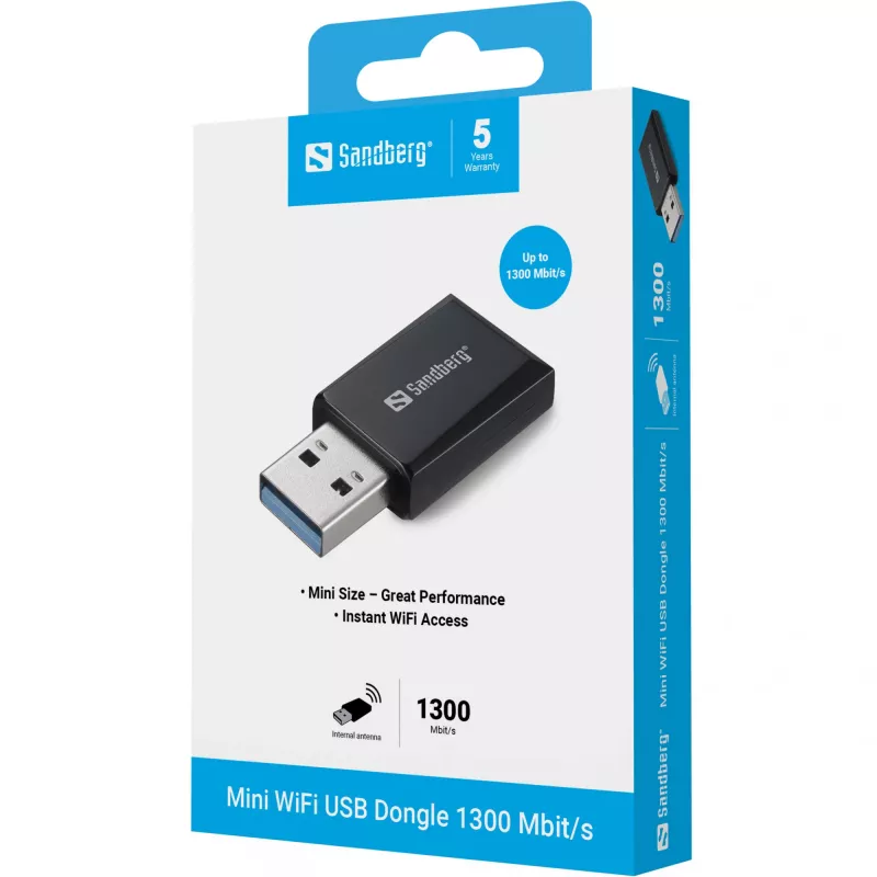 Dongle Mini WiFi Sandberg 1300 Mbit/s USB Type-A dual-band