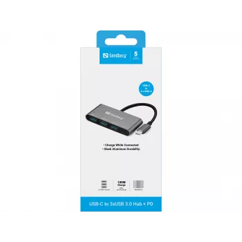 Hub Sandberg USB-C para 3xUSB 3.0 + PD 136-03