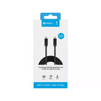 Cabo Sandberg USB-C USB-C 2M USB 3.1 Gen.2, 2 m, USB C, USB C, USB 3.2 Gen 2 (3.1 Gen 2), macho/macho, preto