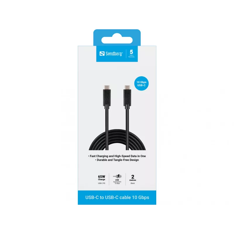 Cabo Sandberg USB-C USB-C 2M USB 3.1 Gen.2, 2 m, USB C, USB C, USB 3.2 Gen 2 (3.1 Gen 2), macho/macho, preto