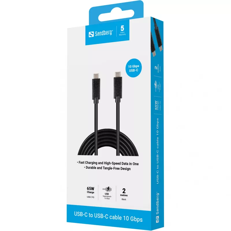 Cabo Sandberg USB-C USB-C 2M USB 3.1 Gen.2, 2 m, USB C, USB C, USB 3.2 Gen 2 (3.1 Gen 2), macho/macho, preto