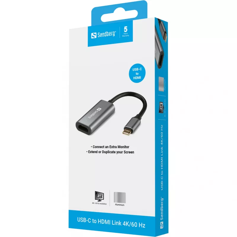 Ligação Sandberg USB-C para HDMI 4K/60 Hz 136-12