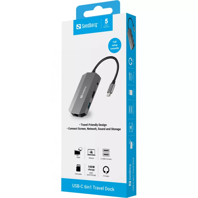 Dock USB-C Sandberg 6in1 Travel Dock