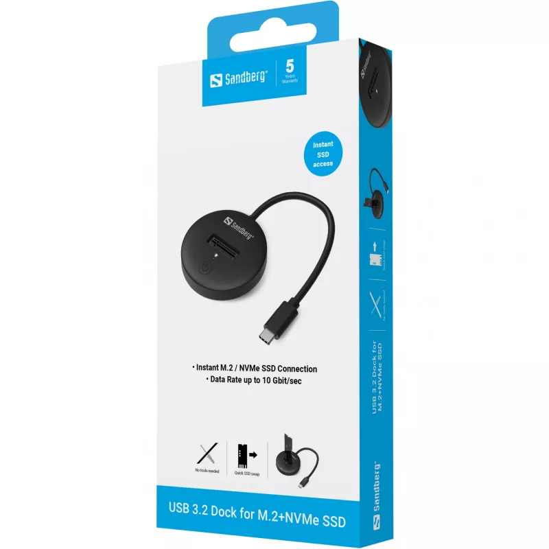 Dock Sandberg USB 3.2 para M.2+NVMe SSD 4 TB preto