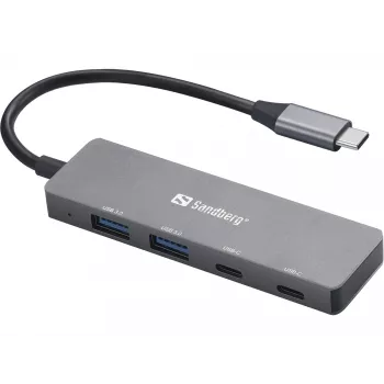 Hub Sandberg USB-C para 2xUSB-A + 2xUSB-C cinzento alumínio