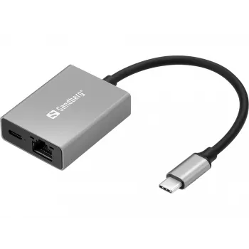 Adaptador Sandberg USB-C Gigabit PD100W USB Type-C RJ-45 1 Gbit/s cinzento