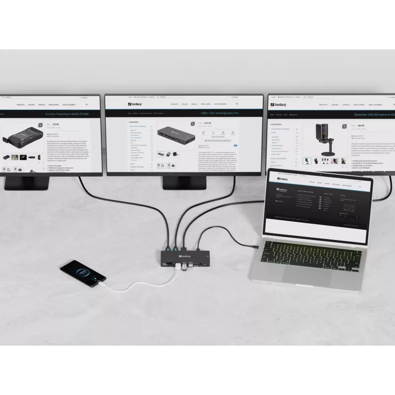 Docking station Sandberg USB-C 13in1 Pro com fios USB 3.2 Gen 1 Type-C