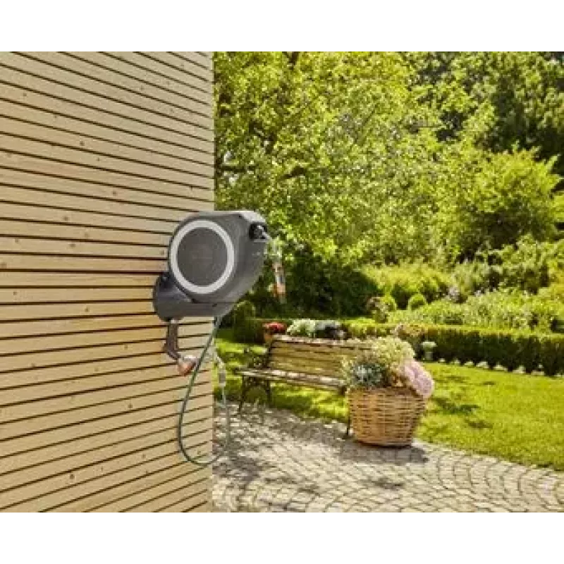 Enrolador de mangueira de parede Gardena RollUp Automatic preto cinzento