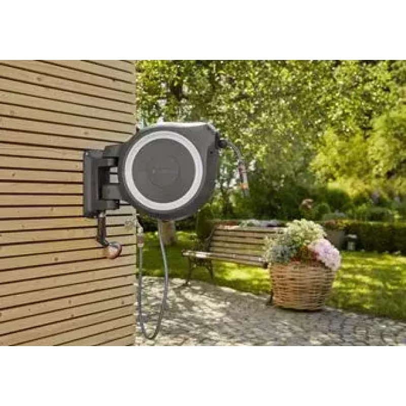 Enrolador de mangueira de parede Gardena RollUp Automatic preto cinzento
