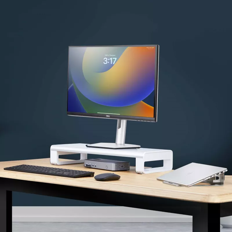 Suporte ergonómico para monitor StarTech.com, até 15 kg, altura fixa 9 cm, suporte para monitor/portátil de secretária, plataforma em aço, montagem rápida, otimizar a superfície da secretária