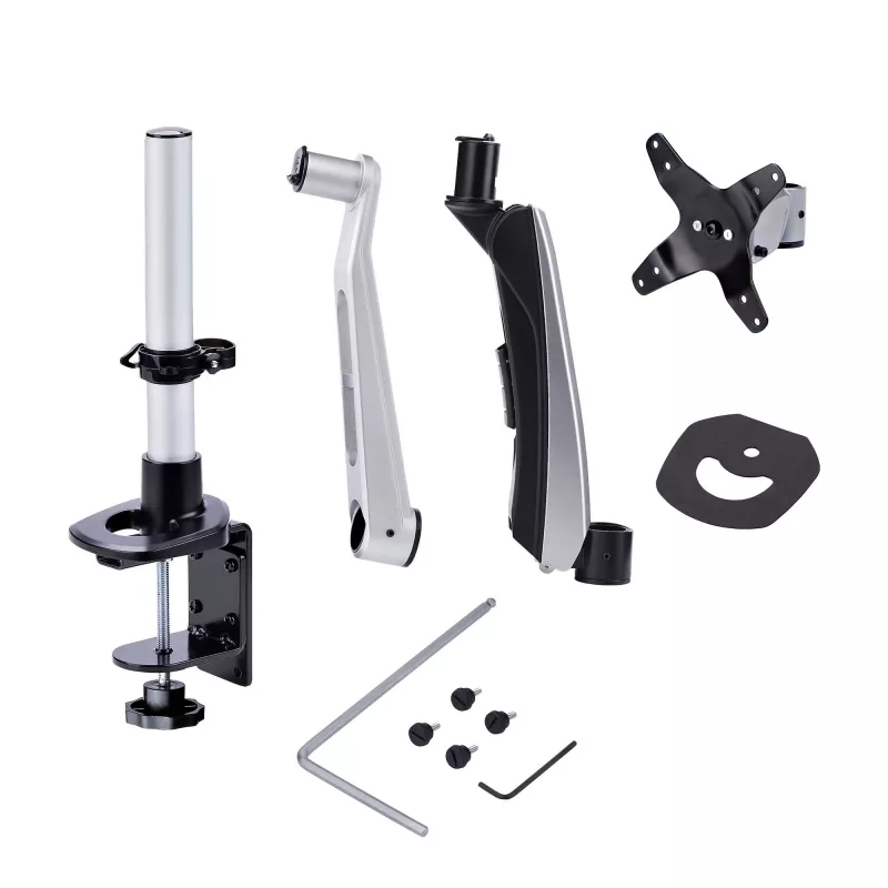 Suporte de secretária para monitor StarTech.com para ecrãs 27 polegadas 16:9 ou 30 polegadas 21:9 ultrawide, VESA 75x75/100x100, ajustes do braço sem ferramentas, fixação em C/por passagem na secretária, braço com mola