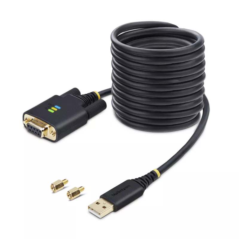 Cabo adaptador USB para série null modem StarTech.com de 3 m (10 pés), parafusos/porcas DB9 substituíveis, retenção COM, USB-A para RS232, FTDI, proteção ESD nível 4, Windows/macOS/ChromeOS/Linux - caixa TPE robusta