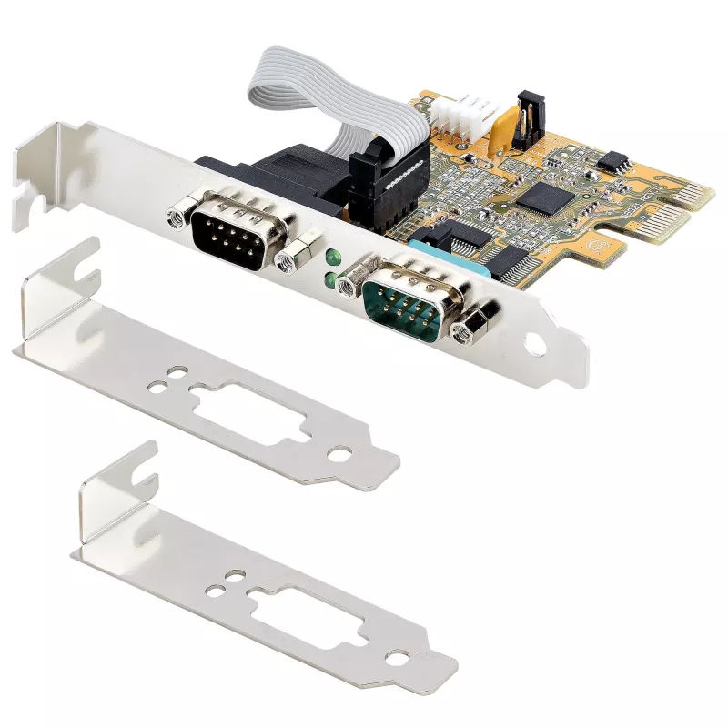 Placa serial PCI Express 2 portas StarTech.com, placa serial PCIe dual port RS232 (DB9), UART 16C1050, suportes standard ou low-profile, retenção COM, para Windows e Linux