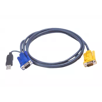 ATEN cabo KVM USB 3 m, 3 m, VGA, preto, HDB-15 + USB A, SPHD-15, ficha