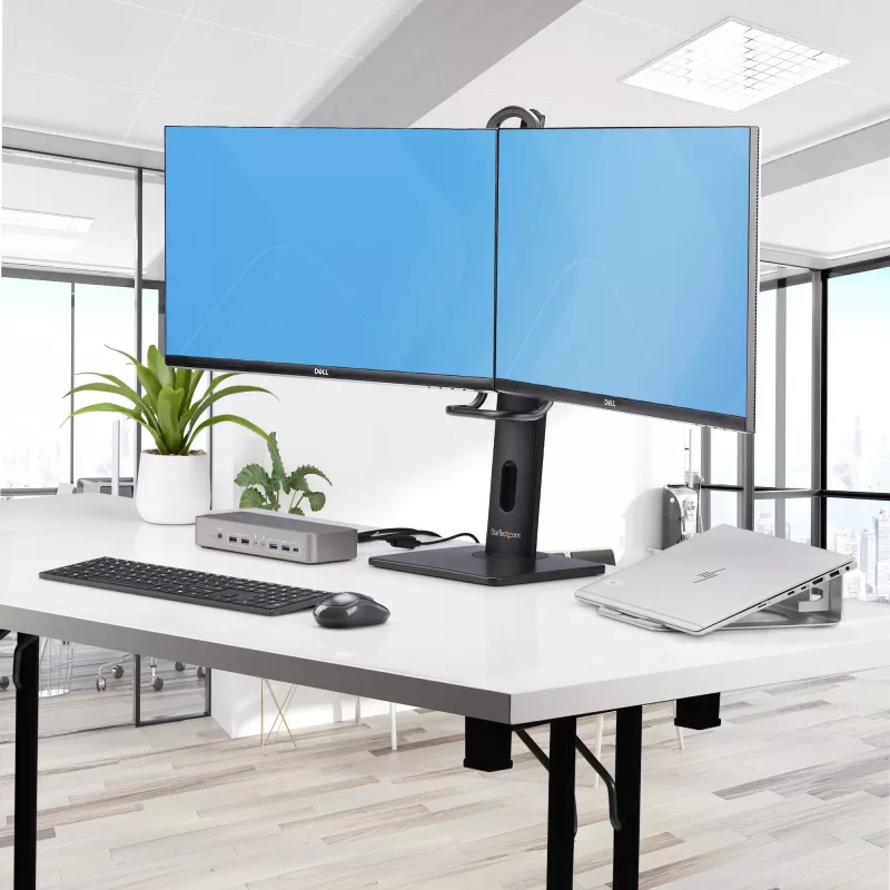 StarTech.com 2MC1S-MONITOR-STAND Crossbar suporte de secretária para dois monitores 17–27 polegadas, VESA, plástico/alumínio/aço, preto