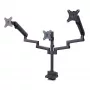 StarTech.com Suporte de secretária para três monitores até três ecrãs de 27 polegadas, VESA 75x75/100x100, ajuste dos braços sem ferramentas, montagem por grampo C/passagem de cabos, braços com apoio de mola