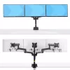 StarTech.com Suporte de secretária para três monitores até três ecrãs de 27 polegadas, VESA 75x75/100x100, ajuste dos braços sem ferramentas, montagem por grampo C/passagem de cabos, braços com apoio de mola