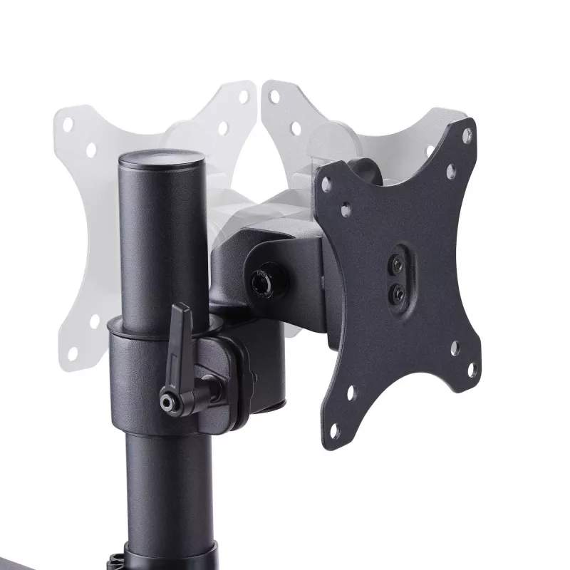 StarTech.com Suporte de secretária para três monitores até três ecrãs de 27 polegadas, VESA 75x75/100x100, ajuste dos braços sem ferramentas, montagem por grampo C/passagem de cabos, braços com apoio de mola