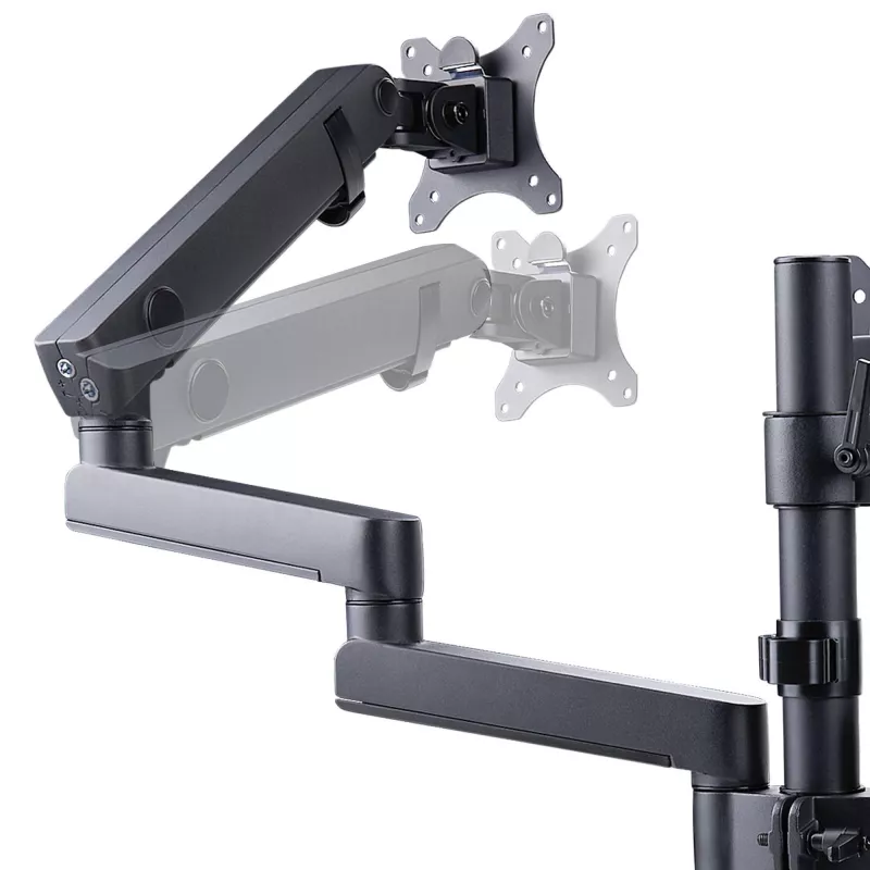 StarTech.com Suporte de secretária para três monitores até três ecrãs de 27 polegadas, VESA 75x75/100x100, ajuste dos braços sem ferramentas, montagem por grampo C/passagem de cabos, braços com apoio de mola