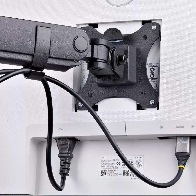 StarTech.com Suporte de secretária para três monitores até três ecrãs de 27 polegadas, VESA 75x75/100x100, ajuste dos braços sem ferramentas, montagem por grampo C/passagem de cabos, braços com apoio de mola
