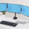 StarTech.com Suporte de secretária para três monitores até três ecrãs de 27 polegadas, VESA 75x75/100x100, ajuste dos braços sem ferramentas, montagem por grampo C/passagem de cabos, braços com apoio de mola