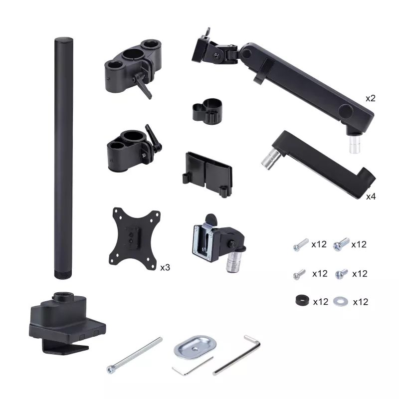 StarTech.com Suporte de secretária para três monitores até três ecrãs de 27 polegadas, VESA 75x75/100x100, ajuste dos braços sem ferramentas, montagem por grampo C/passagem de cabos, braços com apoio de mola
