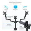 StarTech.com Suporte de secretária para três monitores até três ecrãs de 27 polegadas, VESA 75x75/100x100, ajuste dos braços sem ferramentas, montagem por grampo C/passagem de cabos, braços com apoio de mola