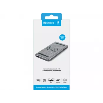 Powerbank portátil Sandberg Powerbank 10000 PD20W+Wireless, 10000 mAh